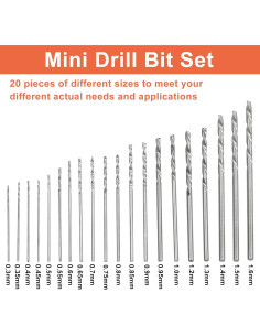 Juego de Brocas Mini Micro Biaungdo 20 Piezas HSS 0.3-1.5mm 2