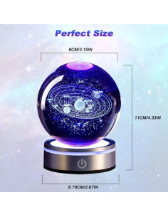 Esfera de Cristal 3D Sistema Solar 8cm Mumisuto Luz LED 2