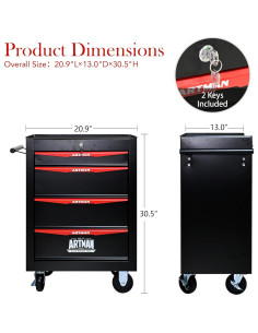 Carro de herramientas rodante Nifoti 4 cajones 77.5 cm negro 2