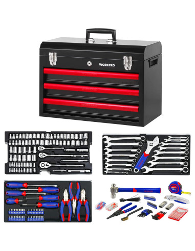 WORKPRO Kit de Herramientas 408 Piezas + Pinzas 5 Piezas