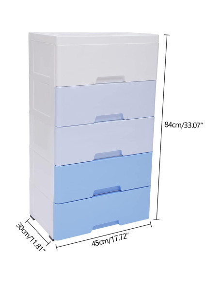 Cómoda de 5 Cajones WPORDE Azul Degradado con Ruedas