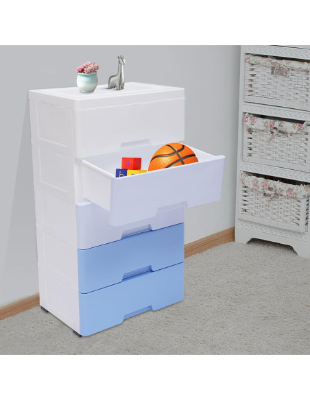 Cómoda de 5 Cajones WPORDE Azul Degradado con Ruedas