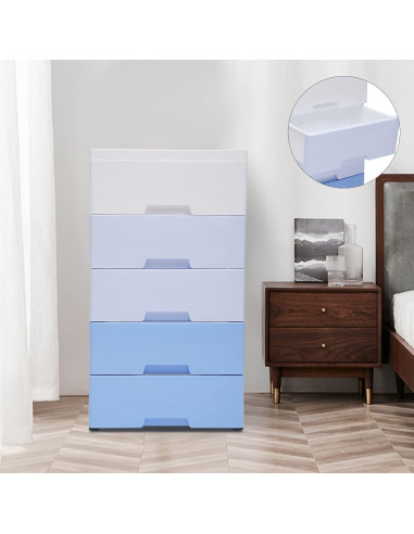 Cómoda de 5 Cajones WPORDE Azul Degradado con Ruedas