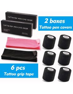 Cubiertas para bolígrafos de tatuaje Rayyl 400pcs + 6 cintas 2