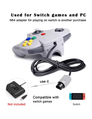 Controlador Clásico N64 KIWITATA 2 Pack Gris con Cable