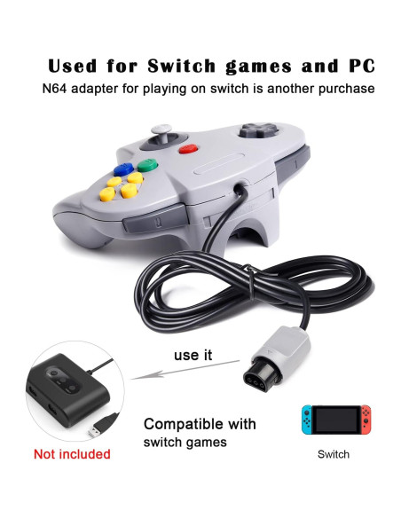 Controlador Clásico N64 KIWITATA 2 Pack Gris con Cable