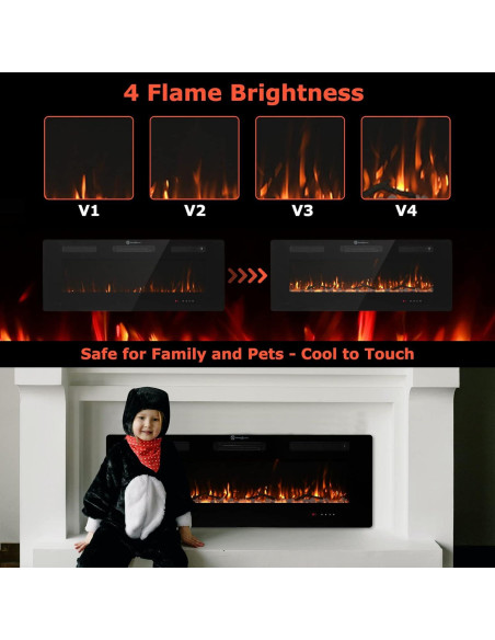 Chimenea Eléctrica Montada en Pared FODINGHILL 127x50cm 700W/1400W