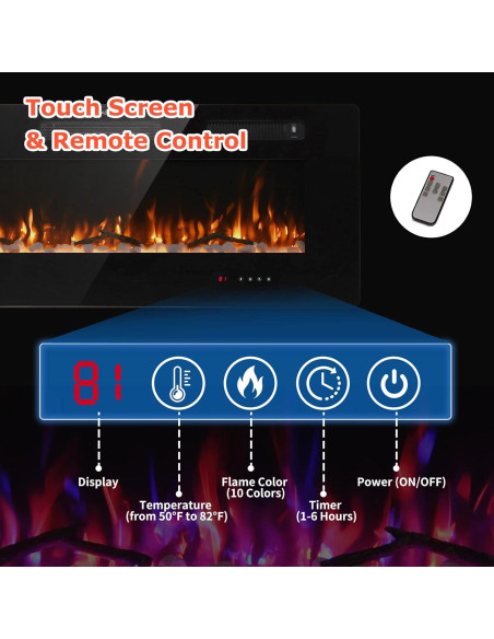Chimenea Eléctrica Montada en Pared FODINGHILL 127x50cm 700W/1400W
