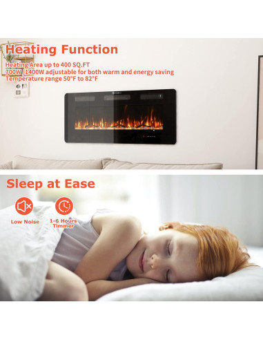 Chimenea Eléctrica Montada en Pared FODINGHILL 127x50cm 700W/1400W