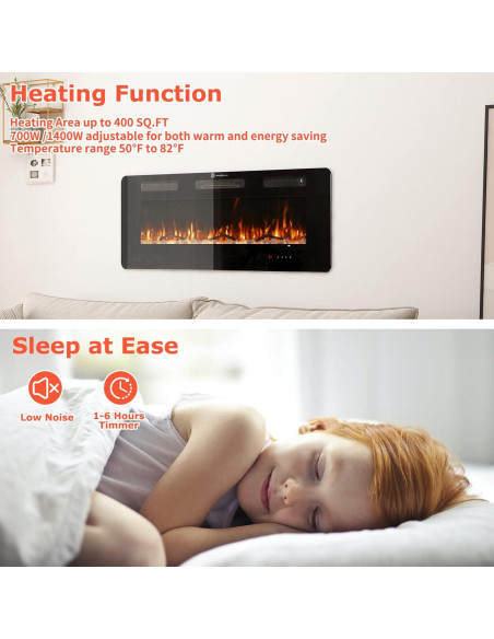 Chimenea Eléctrica Montada en Pared FODINGHILL 127x50cm 700W/1400W
