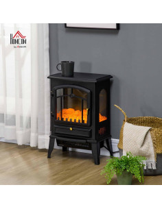 Estufa Eléctrica HOMCOM Chimenea Independiente 750W/1500W Negro 2