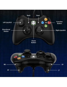 Controlador con cable ISHAKO para Xbox 360 y PC - Negro 2