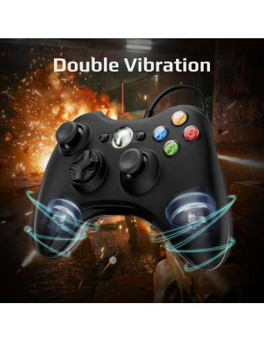 Controlador con cable ISHAKO para Xbox 360 y PC - Negro