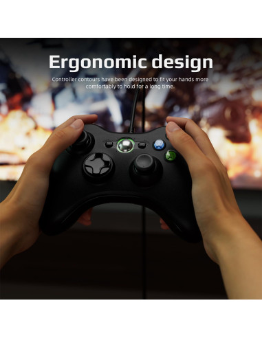 Controlador con cable ISHAKO para Xbox 360 y PC - Negro