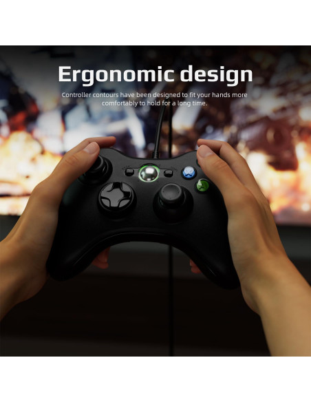 Controlador con cable ISHAKO para Xbox 360 y PC - Negro