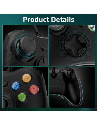 Controlador con cable ISHAKO para Xbox 360 y PC - Negro