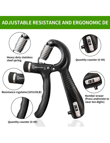 Fortalecedor de Agarre UFANME 10-60 kg Ajustable para Rehabilitación