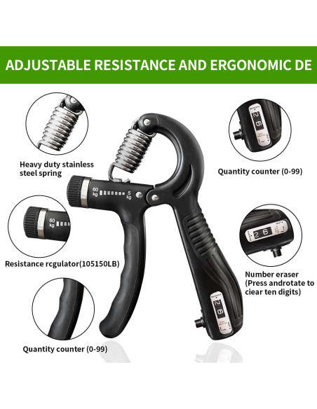 Fortalecedor de Agarre UFANME 10-60 kg Ajustable para Rehabilitación