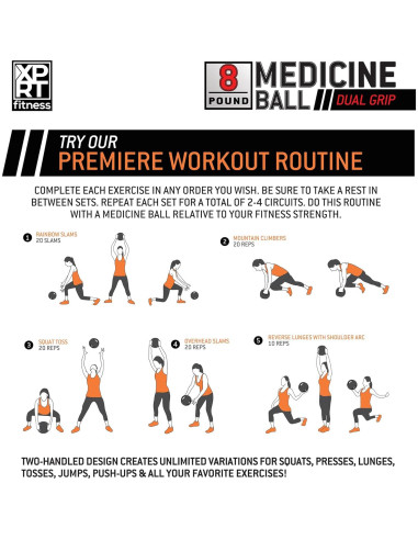 Balón Medicinal XPRT Fitness 4.54 kg con Mangos Doble Agarre