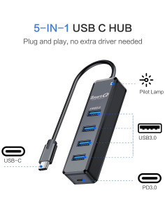 Hub USB 3.0 SmartQ H302 de 4 Puertos con Carga Micro-B 2