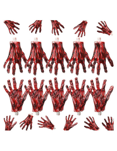 5 Pares Manos Esqueletos Halloween Sratte Rojo Sangre
