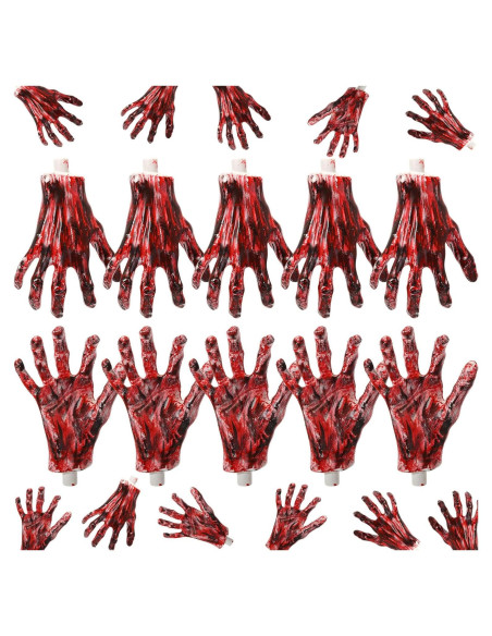 5 Pares Manos Esqueletos Halloween Sratte Rojo Sangre