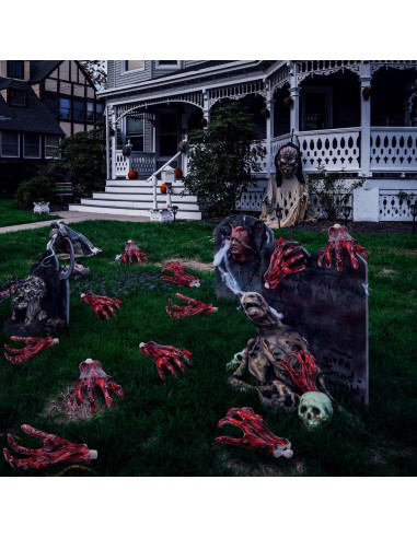 5 Pares Manos Esqueletos Halloween Sratte Rojo Sangre