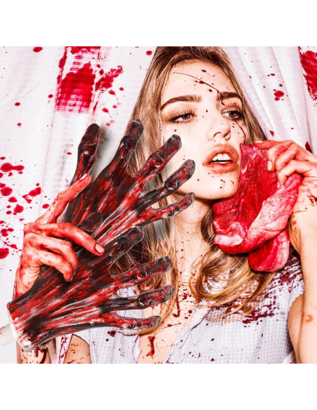 5 Pares Manos Esqueletos Halloween Sratte Rojo Sangre
