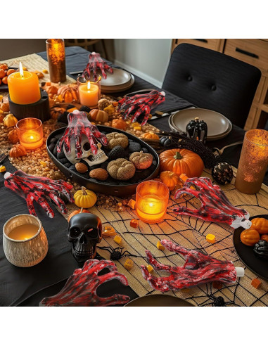 5 Pares Manos Esqueletos Halloween Sratte Rojo Sangre