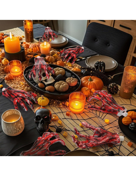 5 Pares Manos Esqueletos Halloween Sratte Rojo Sangre