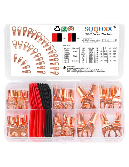 60Pcs Terminales de Cable de Cobre SQQHXX con Termocontracción