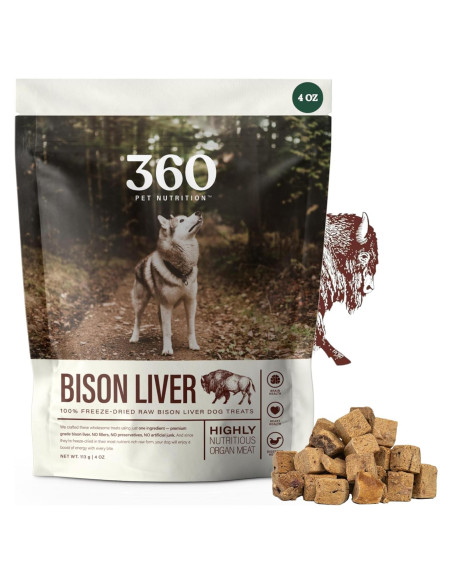 360 Nutrición de Mascotas Hígado de Bisonte Liofilizado 113g
