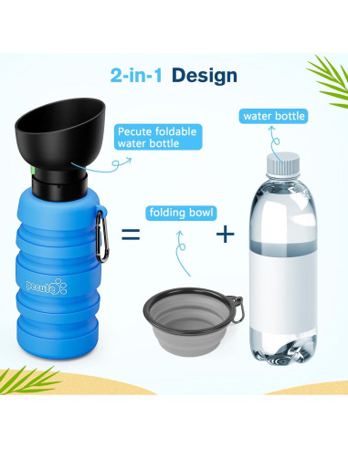 Botella de Agua Pecute para Perros 500ml a 850ml Azul