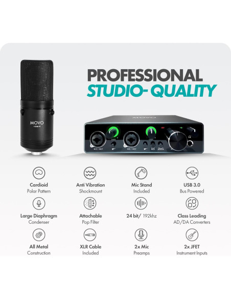 Kit de Micrófono Profesional Movo VSM-5 con Interfaz MDX-1