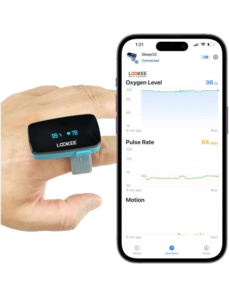 LOOKEE Anillo Oxímetro de Pulso - Monitor de Oxígeno Portátil