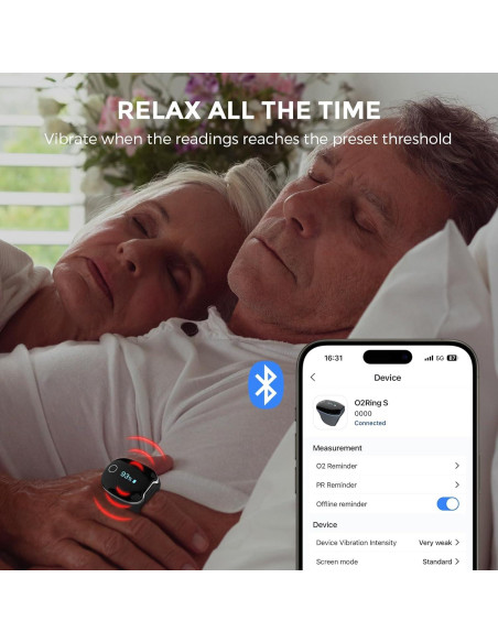 Oxímetro de Pulso Wellue O2Ring-S Bluetooth con Vibración
