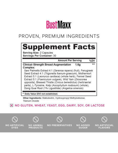 Píldoras Aumento Senos BustMaxx 60 Cápsulas Naturales
