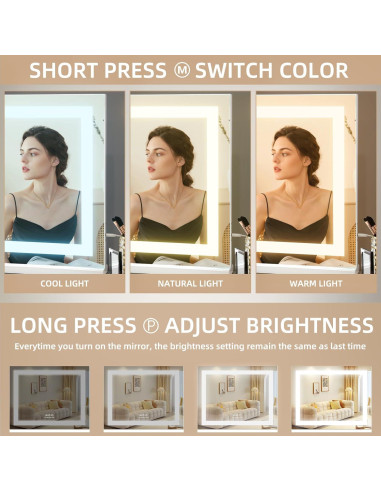 Espejo de Tocador FENCHILIN LED 57.9x45.7 cm Blanco