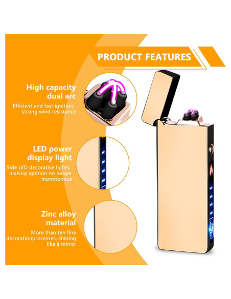 Encendedor Arc GADATOP Recargable a Prueba de Viento Oro