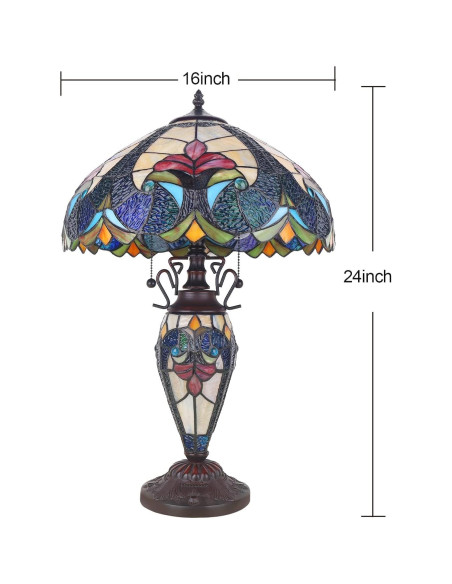 Lámpara de Mesa Tiffany Pterying 61 cm Vintage con 3 Bombillas LED