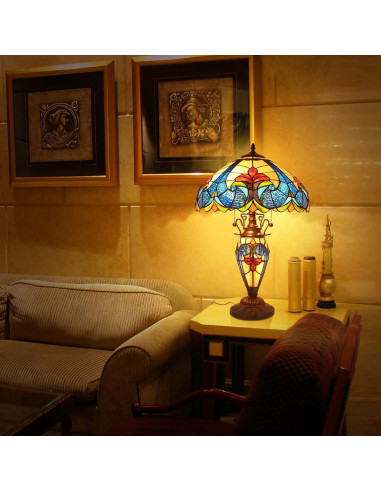 Lámpara de Mesa Tiffany Pterying 61 cm Vintage con 3 Bombillas LED