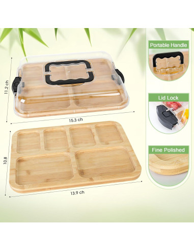Tabla de Charcutería Huaxus con Tapa y 6 Compartimentos