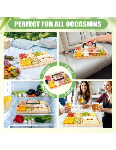 Tabla de Charcutería Huaxus con Tapa y 6 Compartimentos