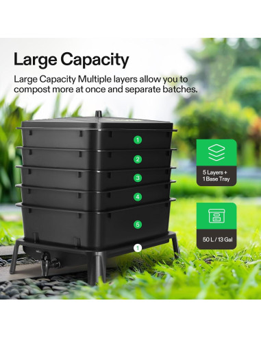 Contenedor de Compostaje VIVOSUN 50L 5 Capas para Lombrices