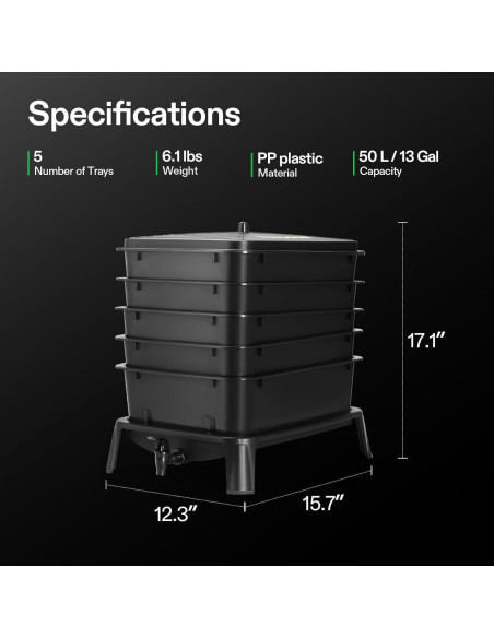 Contenedor de Compostaje VIVOSUN 50L 5 Capas para Lombrices