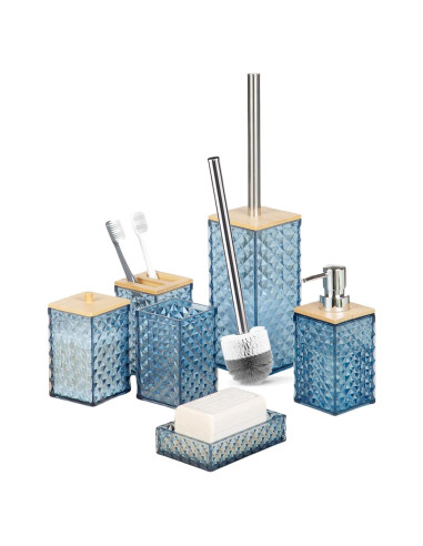 Juego de Accesorios de Baño RRM 6 Pcs Azul Patrón Cuadrícula