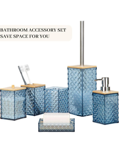Juego de Accesorios de Baño RRM 6 Pcs Azul Patrón Cuadrícula