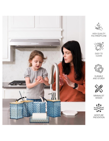 Juego de Accesorios de Baño RRM 6 Pcs Azul Patrón Cuadrícula