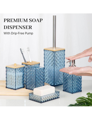 Juego de Accesorios de Baño RRM 6 Pcs Azul Patrón Cuadrícula