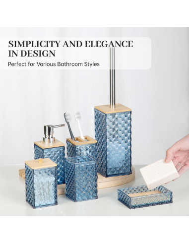 Juego de Accesorios de Baño RRM 6 Pcs Azul Patrón Cuadrícula